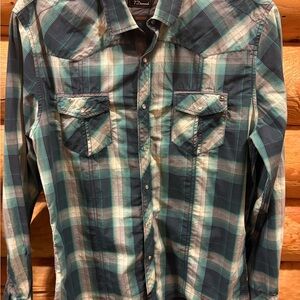 7 Diamonds Blue and Gray Checkered Button-Down Shirt